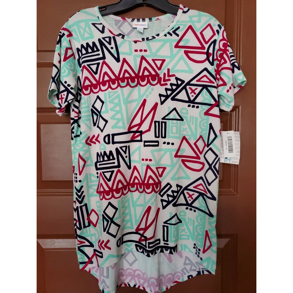 LuLaRoe Gracie Kids shirt Size 14  Fun Scribbles high-low hem #810
